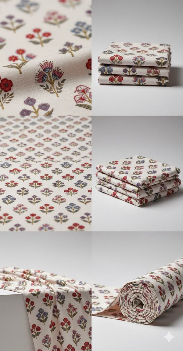 White Floral Pashmina Printed Fabric